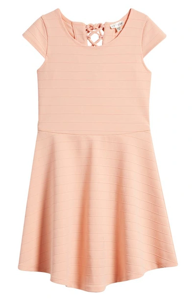 Shop Ava & Yelly Kids' Textured Lace-up Skater Dress In Coral