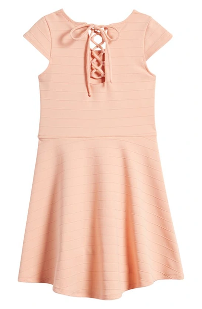 Shop Ava & Yelly Kids' Textured Lace-up Skater Dress In Coral