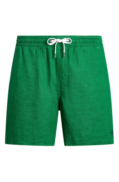 Shop Polo Ralph Lauren Classic Fit Prepster Linen Shorts In Athletic Green