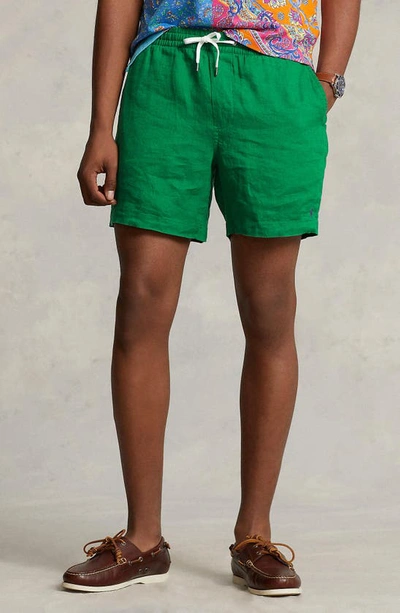 Shop Polo Ralph Lauren Classic Fit Prepster Linen Shorts In Athletic Green