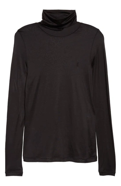 Shop Saint Laurent Silk Turtleneck Sweater In Noir