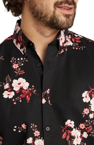 Shop Johnny Bigg Clive Classic Fit Floral Short Sleeve Stretch Cotton Button-up Shirt In Black