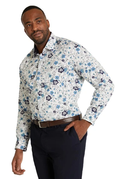Shop Johnny Bigg Shoreditch Floral Stretch Cotton Button-up Shirt In Blue