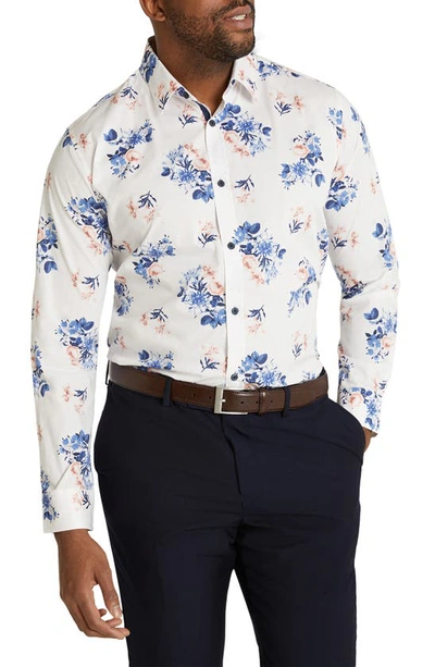 Shop Johnny Bigg William Regular Fit Floral Stretch Cotton Button-up Shirt In White/ Pink/ Blue