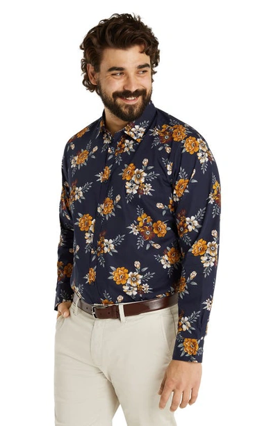 Shop Johnny Bigg Madden Floral Cotton Button-up Shirt In Navy
