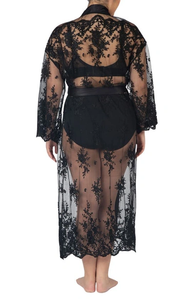 Rya Collection Plus Size Darling Long Embroidered Lace Robe In Black