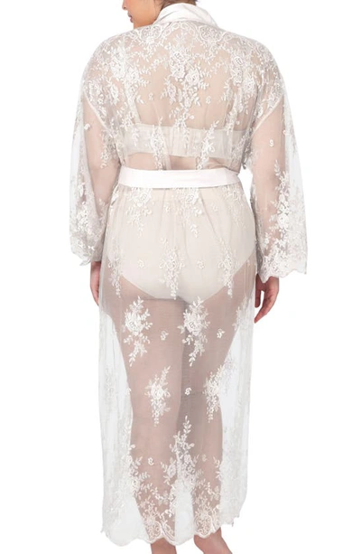 Rya Collection Plus Size Darling Long Embroidered Lace Robe In Ivory