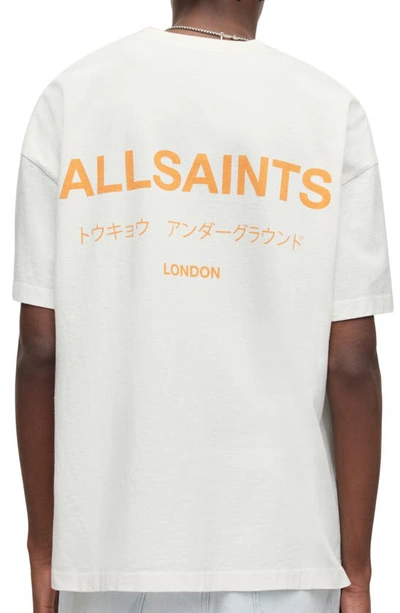 Shop Allsaints Underground Oversize Organic Cotton Graphic T-shirt In Ashen White/ Orange