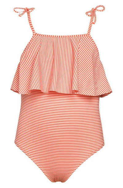 Shop Hobie Kids' Sailor Flounce One-piece Swimsuit In Poppy