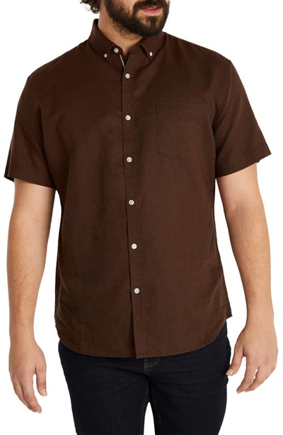 Shop Johnny Bigg Fresno Solid Linen & Cotton Short Sleeve Button-up Shirt In Cocoa