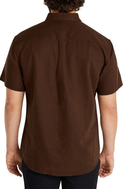 Shop Johnny Bigg Fresno Solid Linen & Cotton Short Sleeve Button-up Shirt In Cocoa