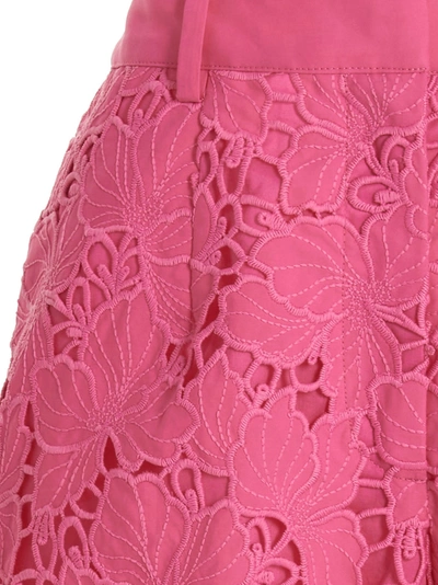 Shop Self-portrait Lace Shorts In Fuchsia