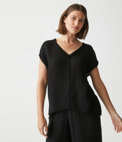 Michael Stars Draya Gauze V-neck Top In Black