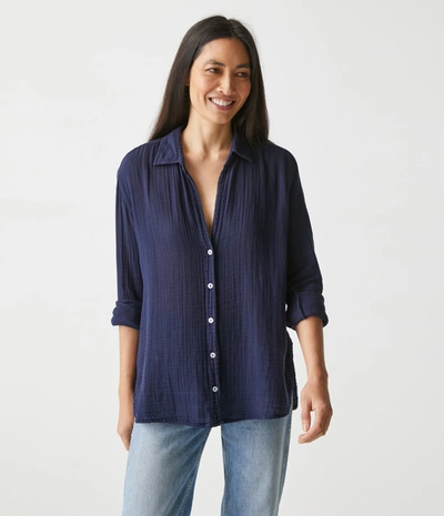 Shop Michael Stars Leo Gauze Button Down Shirt In Admiral