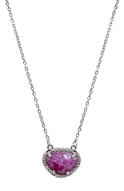 Adornia Fine Sterling Silver Birthstone Halo Pendant Necklace In Silver - Ruby - July