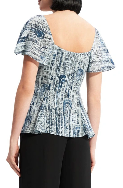 Theory Short-sleeve Godet Printed Silk Top In Teal Multi - Yv4