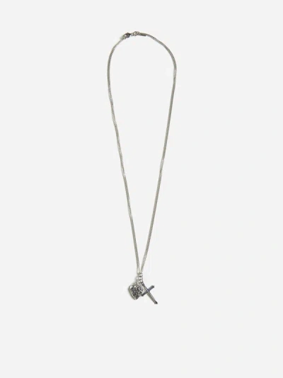 Shop Emanuele Bicocchi Cross + Arabesque Heart Silver Necklace