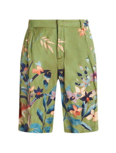 Shop Etro Bermuda With Ramage Floral Print In Green