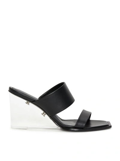 Alexander Mcqueen Black Wedge With Double Strap And Trasparent Plexiglass Heel In Smooth Leather Wom In Black