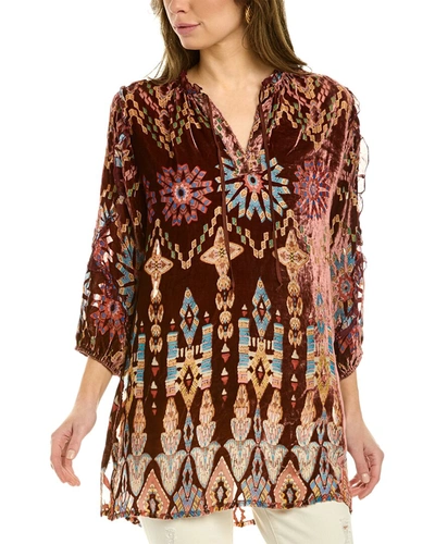 Shop Johnny Was Geo Burnout Mali Silk-blend Tunic In Red