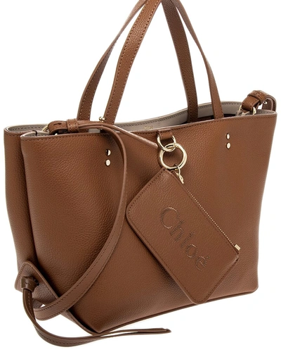 Shop Chloé Sense Small East West Leather Tote In Brown