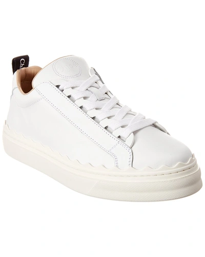 Shop Chloé Chloe Lauren Scalloped Leather Sneaker In White