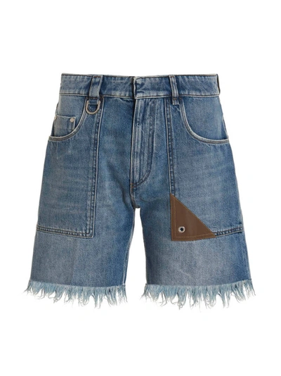 Shop Fendi Leather Detail Bermuda Shorts In Light Blue