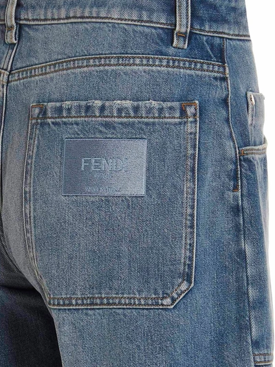 Shop Fendi Leather Detail Bermuda Shorts In Light Blue