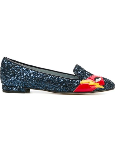 Chiara Ferragni Elektra Glitter-embellished Leather Flats In Blue