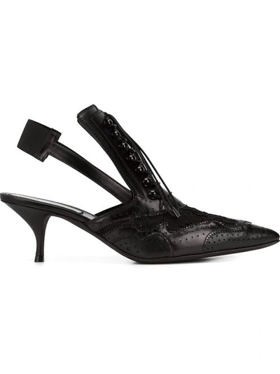 Givenchy Leather And Lace Kitten-heel Pumps In Llack