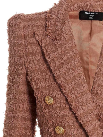 Shop Balmain Double Breast Tweed Blazer Jacket In Pink