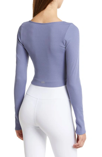 Shop Alo Yoga Long Sleeve Alosoft Rib Crop Top In Infinity Blue