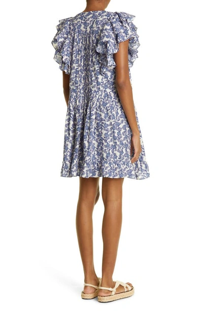 Shop Isabel Marant Étoile Godrana Floral Flutter Sleeve Cotton Shift Dress In Royal Blue