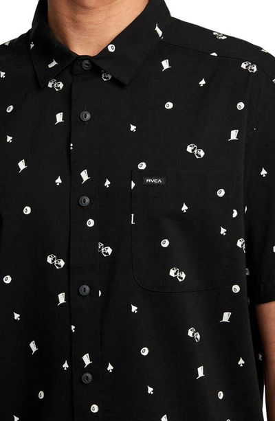 Shop Rvca Degenerate Short Sleeve Button-up Shirt In Black