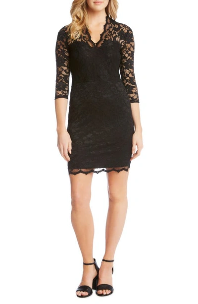 Karen Kane Three-quarter-sleeve Lace Sheath In Black