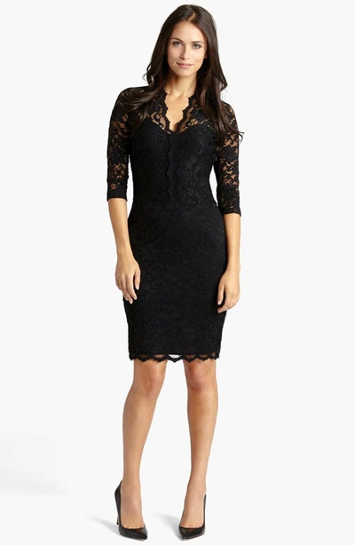 Karen Kane Three-quarter-sleeve Lace Sheath In Black
