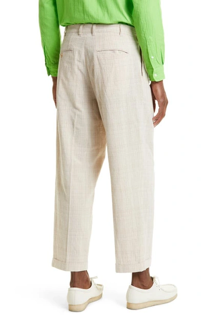 Shop Beams Double Pleat Plaid Cotton, Wool & Linen Trousers In Natural