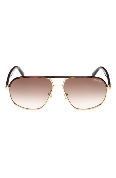 Shop Tom Ford Maxwell 59mm Pilot Sunglasses In Shiny Deep Gold/gradient Brown