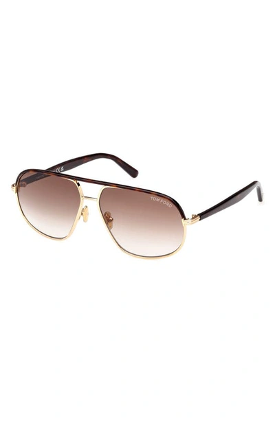 Shop Tom Ford Maxwell 59mm Pilot Sunglasses In Shiny Deep Gold/gradient Brown