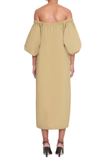 Shop Staud Reese Off The Shoulder Stretch Cotton Shirtdress In Khaki