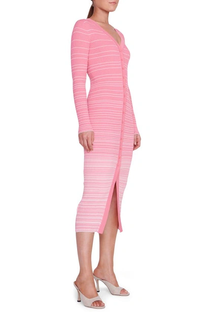 Shop Staud Shoko Stripe Long Sleeve Sweater Dress In Coral Pink/white
