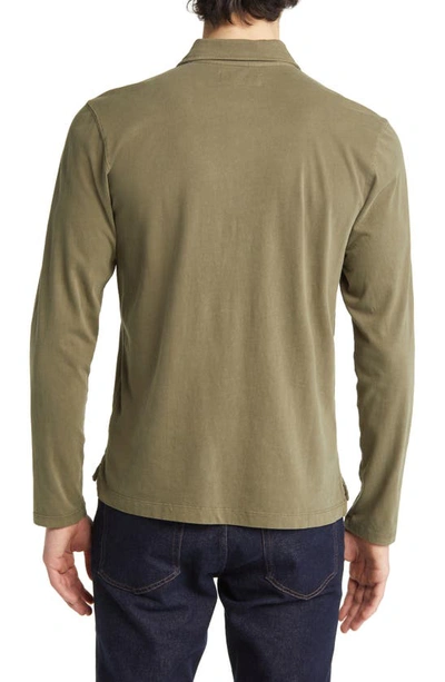 Shop Buck Mason Sueded Long Sleeve Cotton Polo In Sage