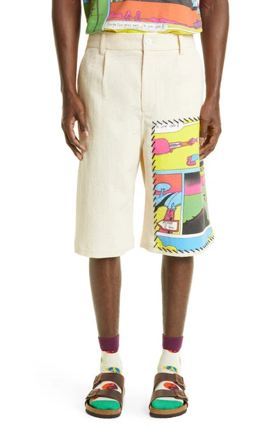Shop The Elder Statesman Virot Ripple Pleat Front Cotton Corduroy Shorts In Ivory