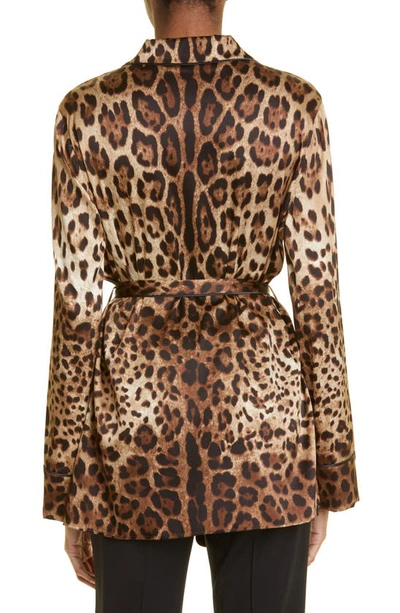 Shop Dolce & Gabbana Leopard Print Satin Blouse In Light Brown