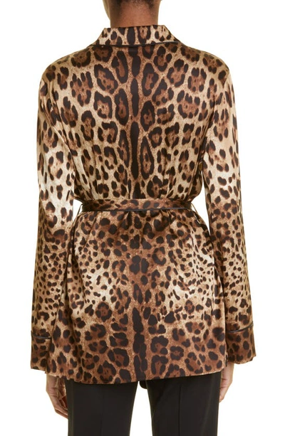 Dolce & Gabbana Diva Belted Leopard-print Silk-blend Satin Pajama Shirt In Light Brown