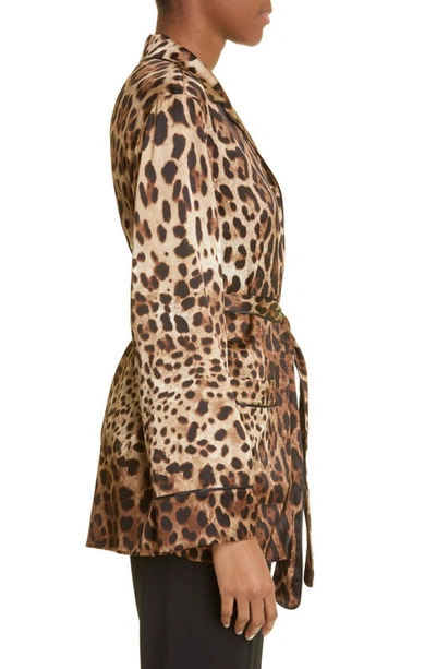 Dolce & Gabbana Diva Belted Leopard-print Silk-blend Satin Pajama Shirt In Light Brown