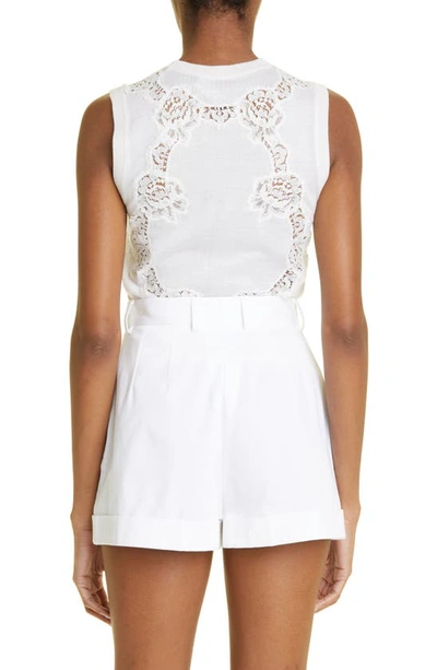 Shop Dolce & Gabbana Sleeveless Lace Inset Cashmere & Silk Blend Sweater In White Lace
