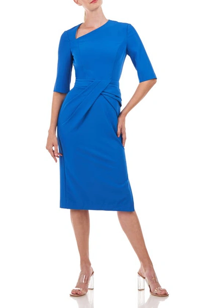 Shop Kay Unger Alexa Asymmetric Midi Cocktail Dress In Deep Blue