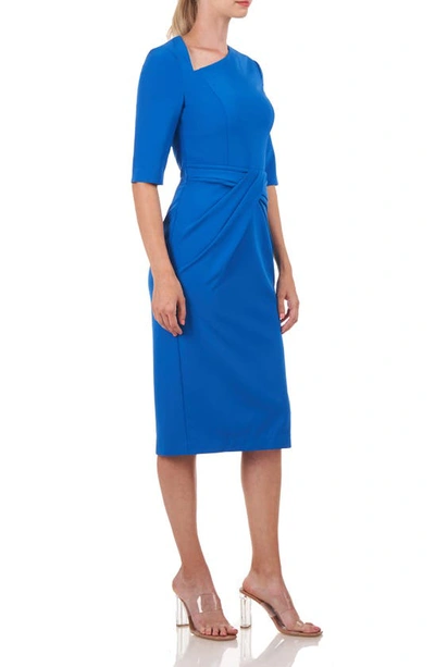 Shop Kay Unger Alexa Asymmetric Midi Cocktail Dress In Deep Blue