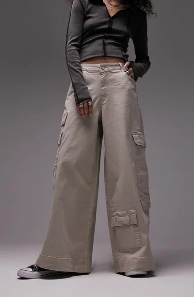 Shop Topshop Oversize Skate Cargo Trousers In Stone